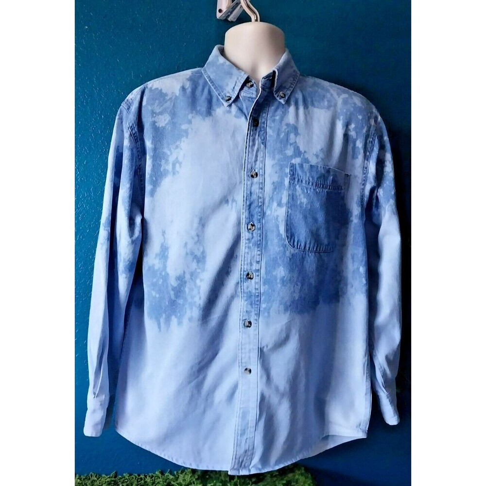 Vintage Acid Wash Denim Western Cowboy Shirt Cactus Hotel Long Sleeve Med Mens - Picture 2 of 9
